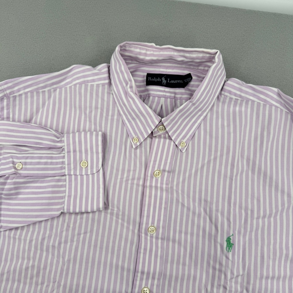 Ralph Lauren Long‎ Sleeve Button Down Shirt Men's XXL Lavender Purple Striped